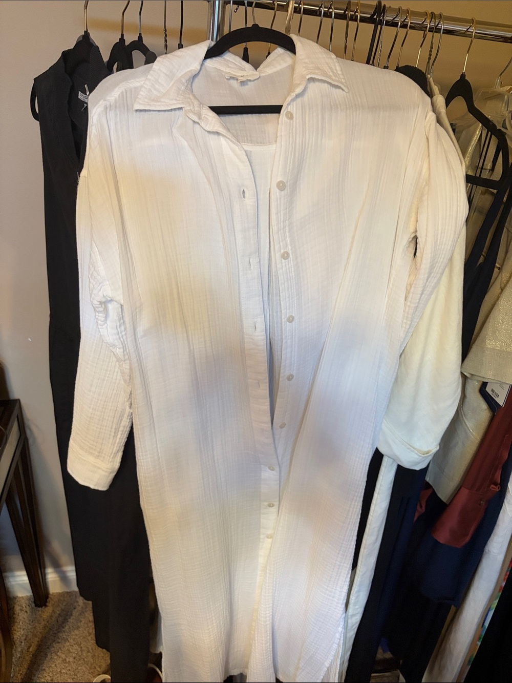 White Long gauze  Button-Up dress /coverop